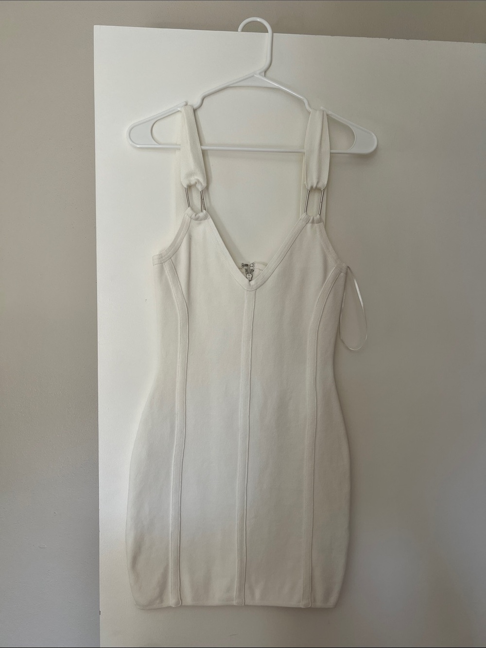 Super down White Tank-Style Mini Dress with Ring Strap Detail
